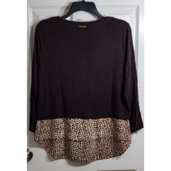 Michael Kors Womens Long Sleeve Pullover Top Brown with Leopard Print Size M - Picture 2 of 8